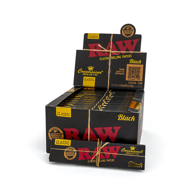 Raw Black Connoisseur King Size Slim + Tips (Box of 24)