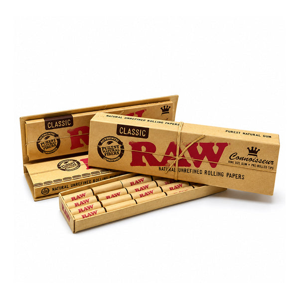RAW Classic Connoisseur King Size Slim Papers With Pre-Rolled Tips (Box of 24)